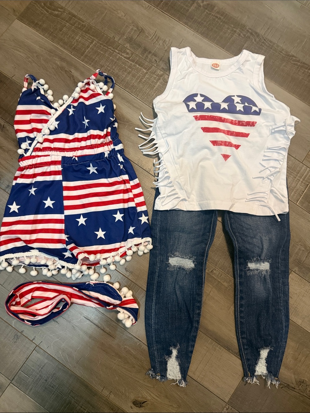 DL1961 White Tank Top with Red & Blue Heart Flag